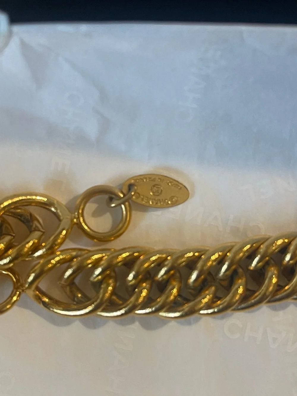 Chanel 24kt Gold plated Gold-Tone Coin Chain Necklace Vintage